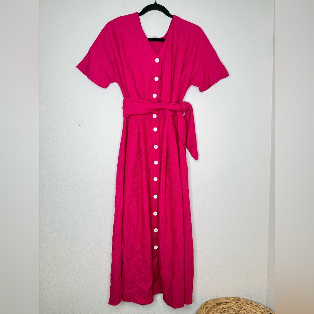 VETTA Dress Hot Pink Button-Front Midi Convertible Clothing Capsule Wardrobe - Picture 2 of 7